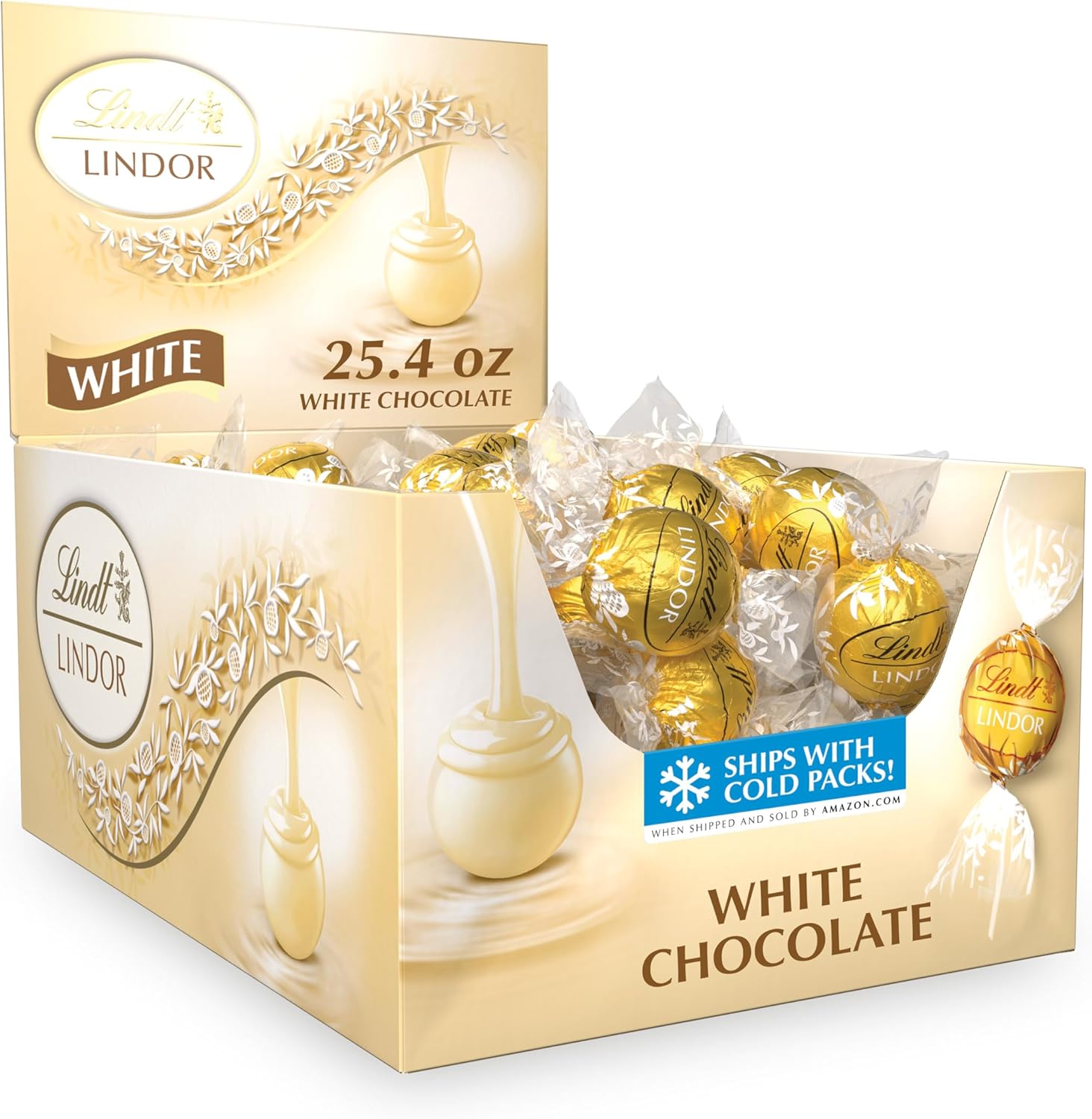 Lindt LINDOR White Chocolate Candy Truffles, White Chocolate Candy with Smooth, Melting Truffle Center, 25.4 oz., 60 Count