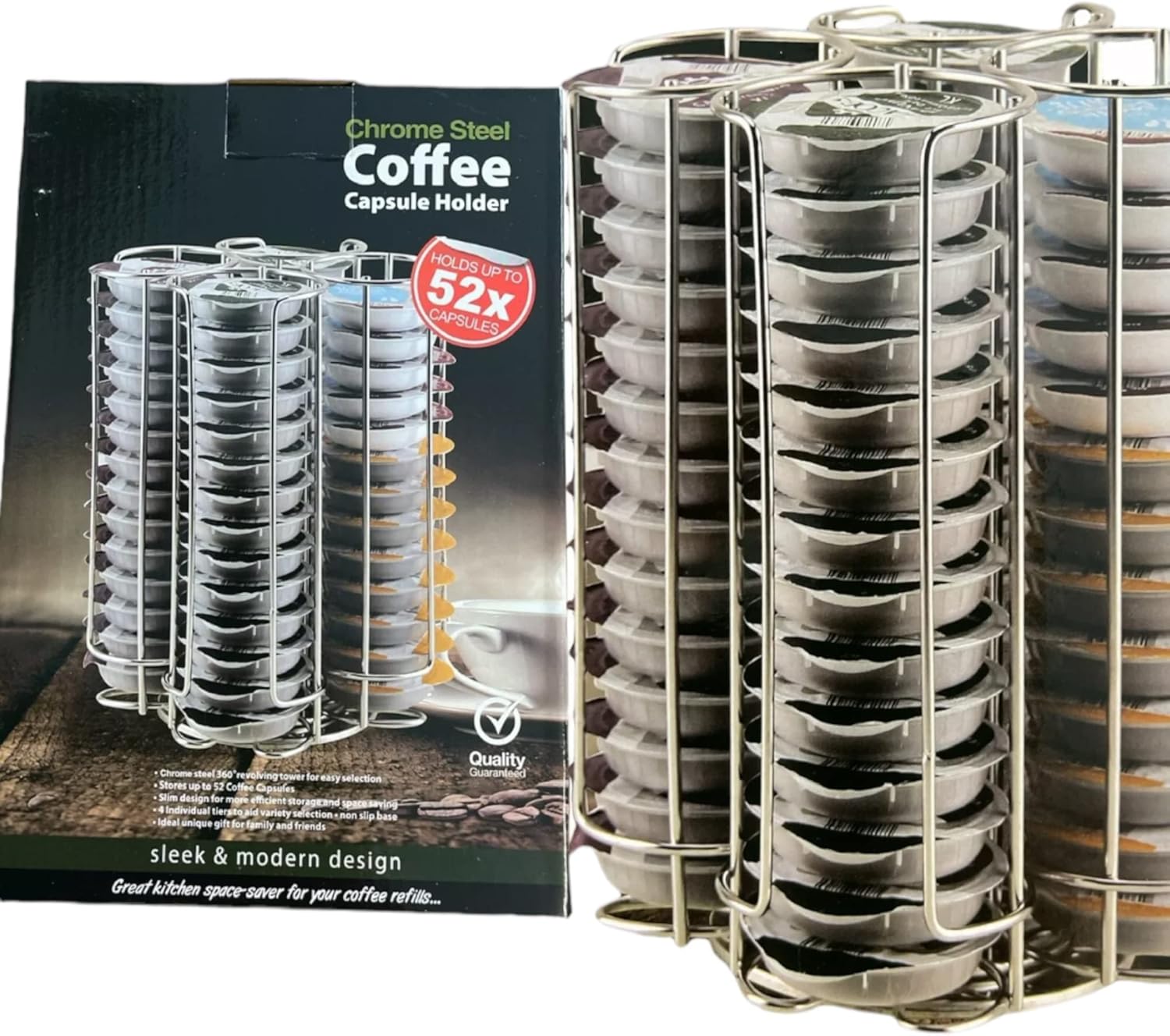 Quailitas Coffee Capsule Holder [52 pcs] For Tassimo Coffee Pod Rack for Kitchen, Rotating Coffee Capsule Stand, T-Disc Space-Saving Coffee and Milk Pod Organizer – Coffee Machine Accessories