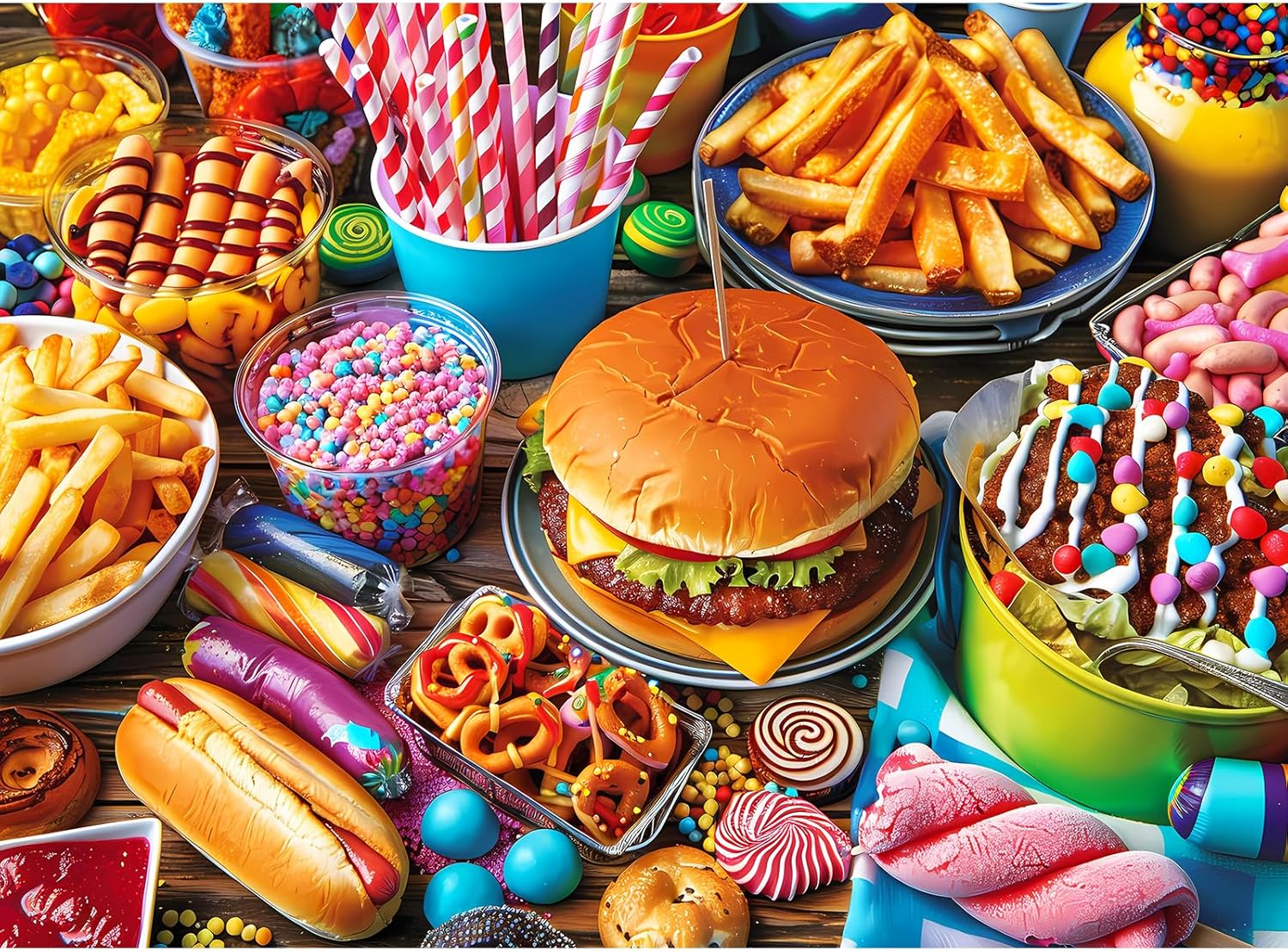 500 Piece Puzzle for Adults, Hamburger Jigsaw Puzzles, Youths Favorite Foods Puzzles 500 Pieces, Birthday and Barious Holiday Party for Family Kids and Adults, Funny Puzzle for Adults, 20.5x15 in