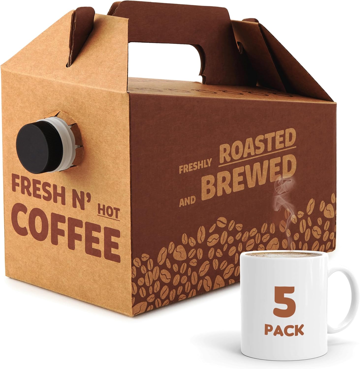 Stock Your Home (5 Pack) 96 oz Disposable Coffee Box Dispensers, Insulated Hot Cold Bulk Beverage Server Carafe, Coffee Carrier with Handle Take Out Containers, Cardboard Coffee Traveler To Go Boxes
