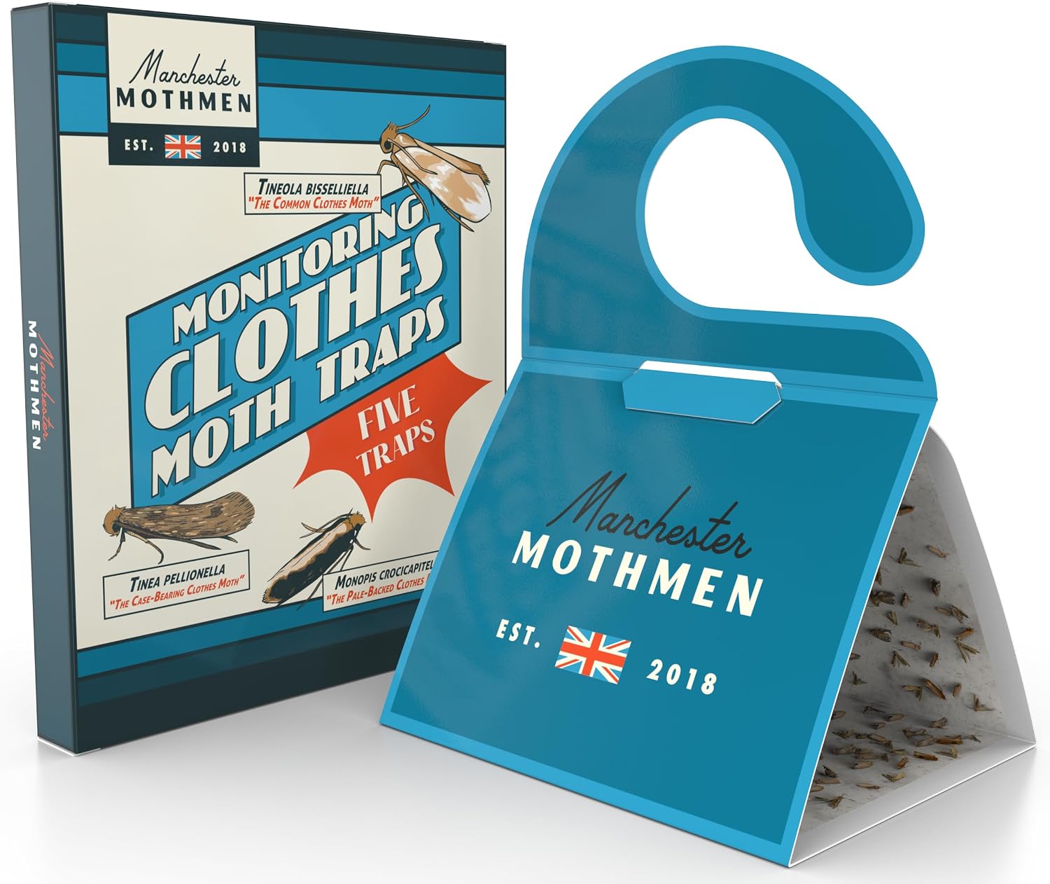 Manchester Mothmen Clothes Moth Traps for Monitoring | 5 Sticky Pheromone Moth Traps for Wardrobe | Premium Moth Catchers Indoors | Carpet Moth Trap
