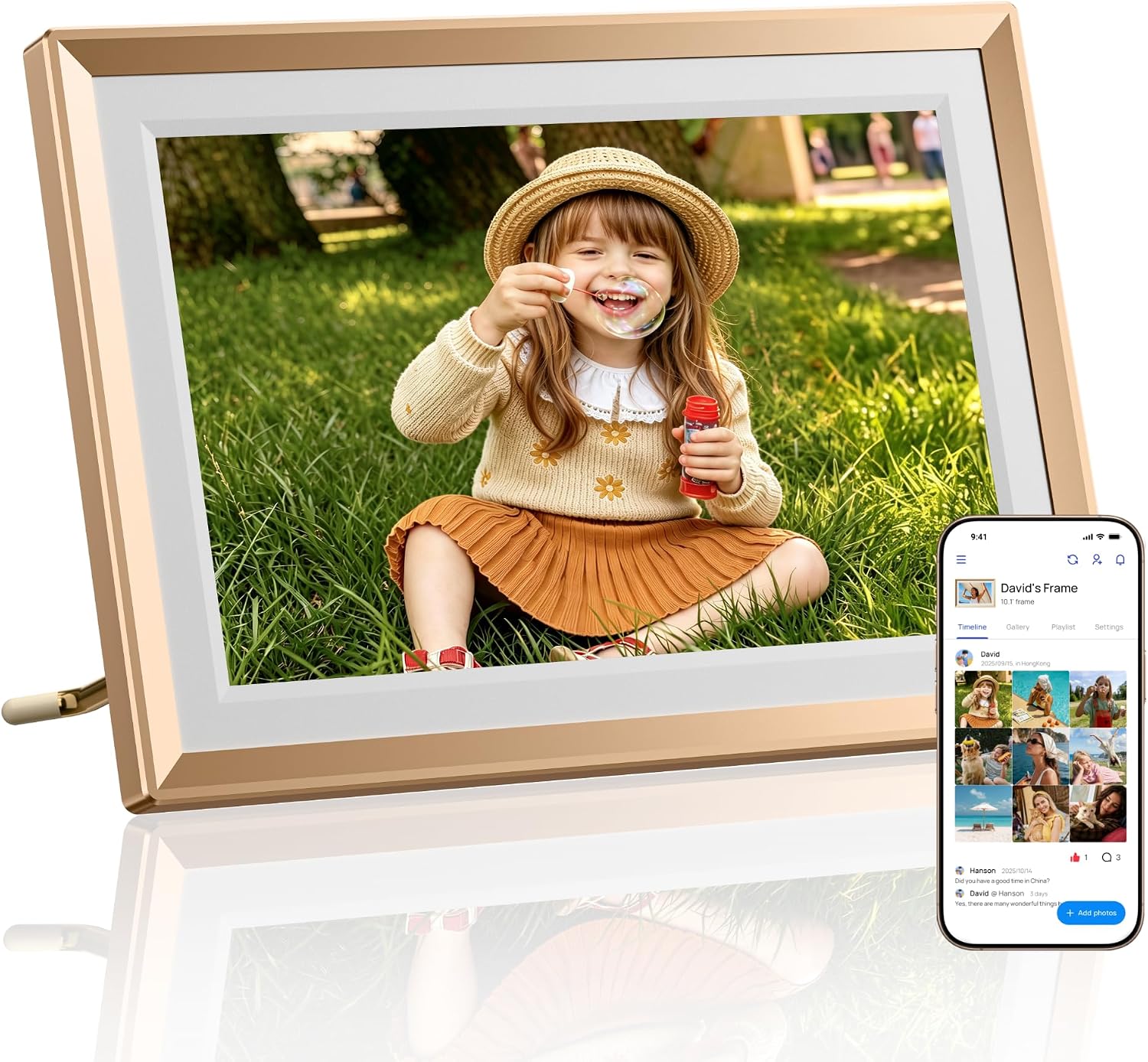 ARZOPA D10 Metal Digital Picture Frame Free Cloud Storage No Subscription 10.1" HD Anti-Glare Touchscreen Load Photos & Videos from Phone Ideal for Thoughtful Gifting Exquisite - Champagne Gold