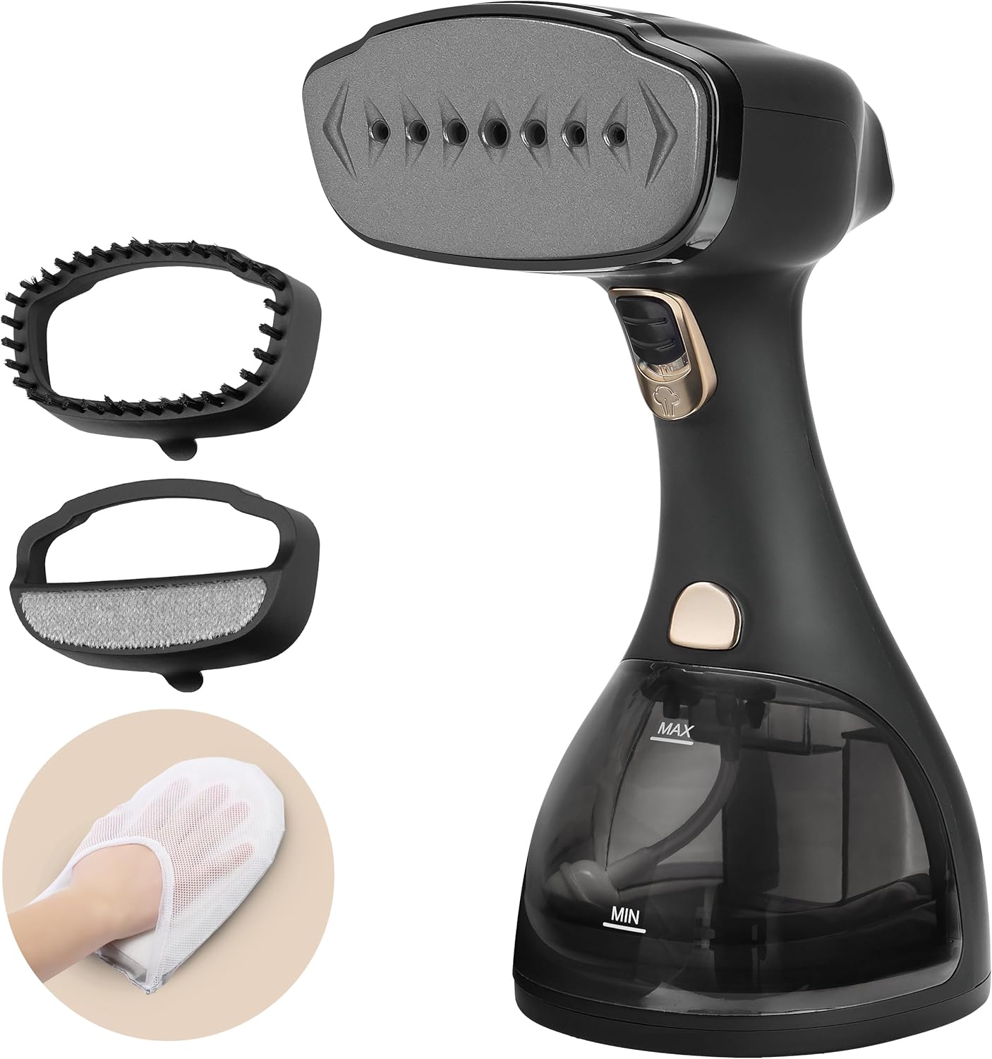 LEBENLANG Handheld Clothes Steamer Iron - 1500W & 300ml I Incl. 2 Attachments & Ironing glove I Vertical Garment Steamer Clothing steam Hand Held Steamers for clothes I Portable for Shirt Curtain Suit