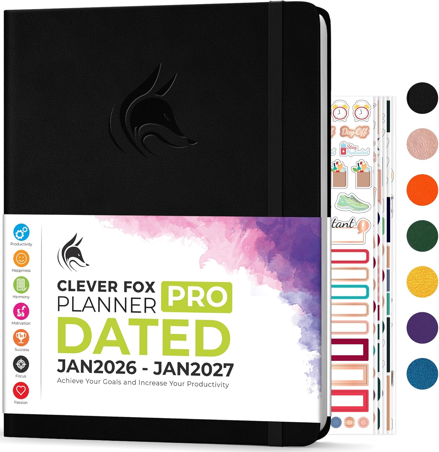 Clever Fox Planner PRO Dated (Jan 2026–Jan 2027) Weekly & Monthly Life Planner to Increase Productivity, Time Management and Hit Your Goals – Organizer, Gratitude Journal – A4 Size (Black)