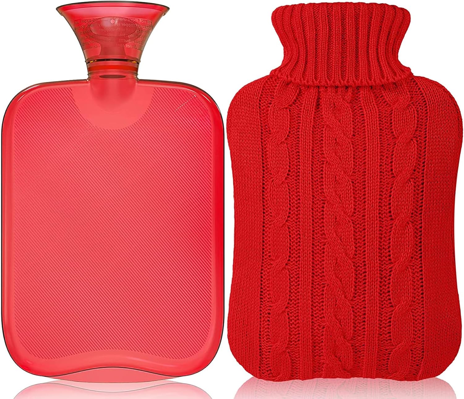 Attmu Classic Rubber Transparent Hot Water Bottle 2 Liter with Knit Cover - Red