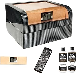 TUTUNES&Wudytim Cigar Humidor, Handcrafted Top 270° Elegant Glossy Spanish Cedar Cigar Box with Easy Humidification System, Accurate Digital Hygrometer
