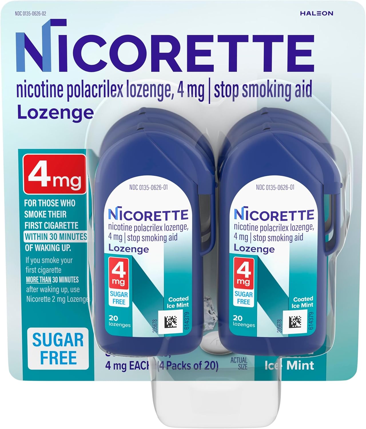 Nicorette 4 mg Coated Nicotine Lozenges to Help Quit Smoking - Ice Mint Flavored Stop Smoking Aid, 20 Count x 4