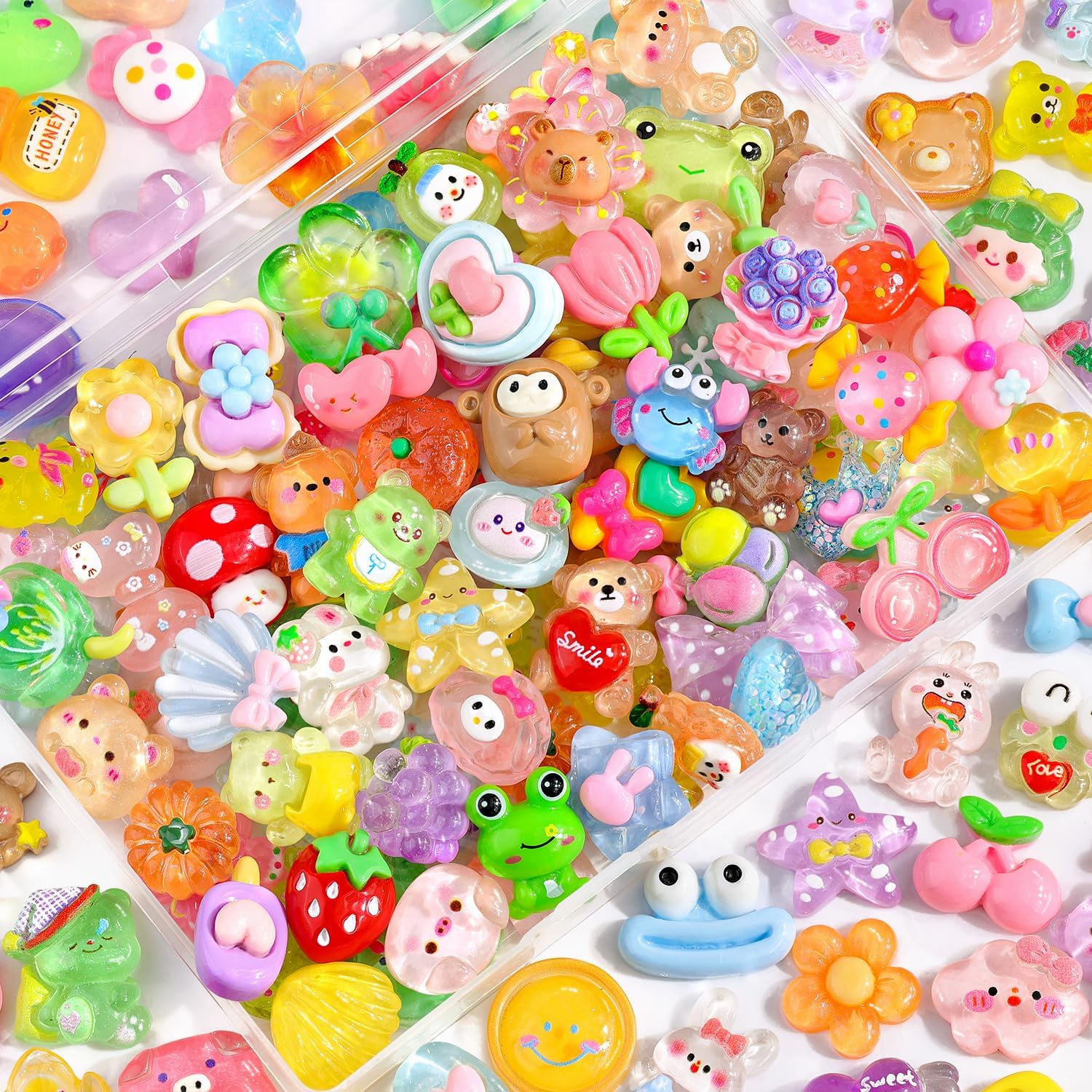 100Pcs Mixed Colors Slime Charms Assorted Cute Jelly Embellishments, Random Bulk Flatback Resin Ornament Bear Kawaii Slime Accessories for Phone Junk Case,Hairpins, Scrapbooking Crafting & DIY Decor