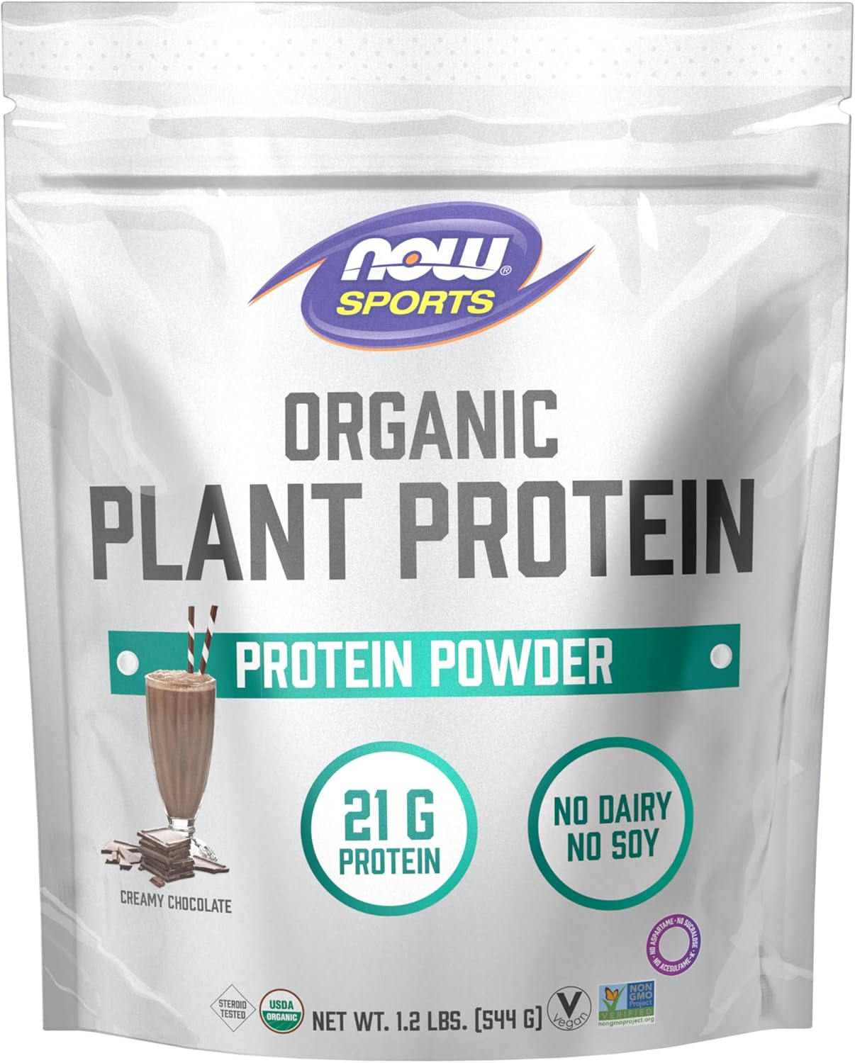 Now Sports Organic Plant Protein, Chocolate Flavor, Vegan Powder, 1 lb.