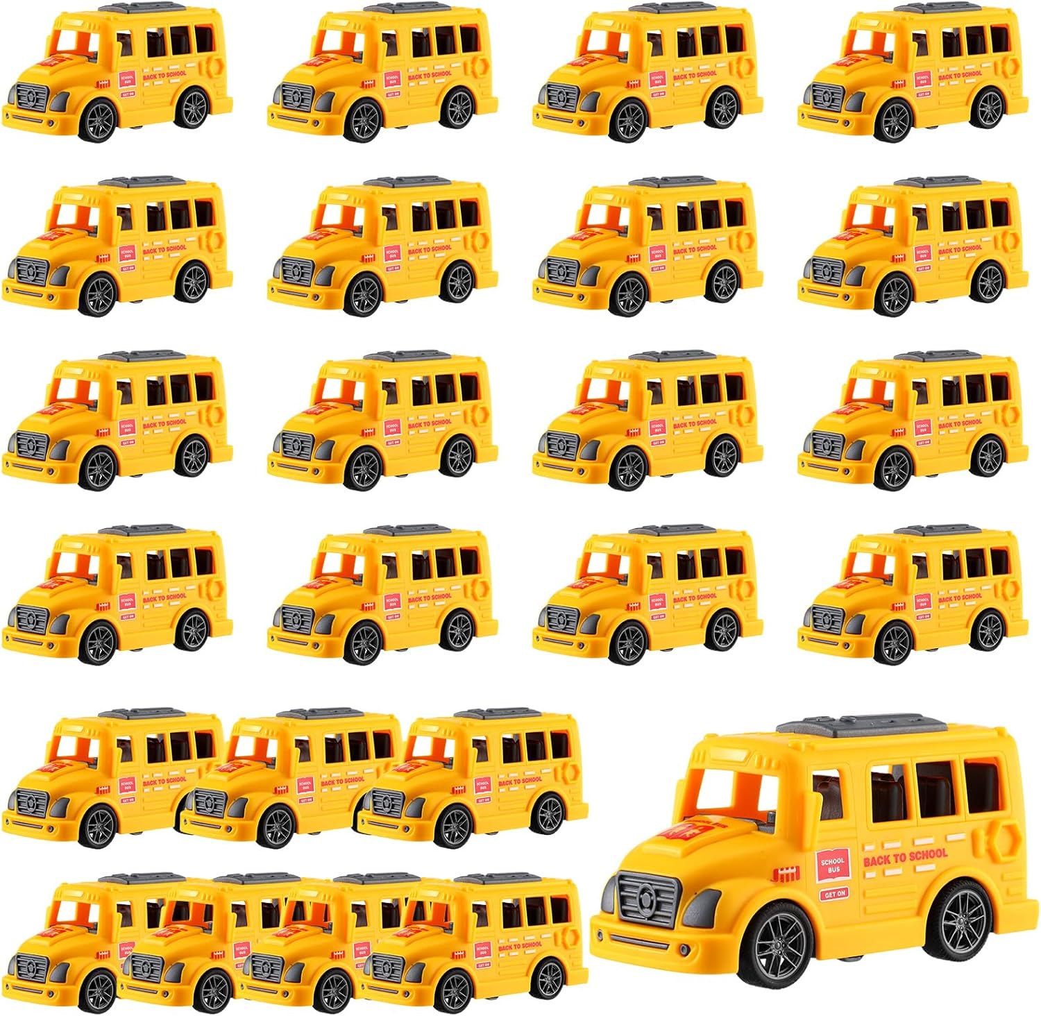 24 Pcs 3.9 Inch Mini School Bus Toy Bulk Plastic Yellow Small Bus Playset Back to School Classroom Gift Party Favor Car for Birthday Party Supplies Favors (Classic)