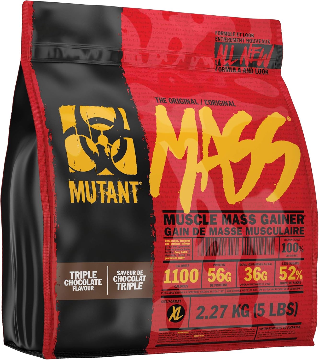 MUTANT Mass | Muscle Mass Gainer | 1100 Calories, 56g Protein, Whole Food Carbs, BCAAs, and Glutamine | Ultimate Hardcore Weight Gainer Shake | 2270g | Triple Chocolate