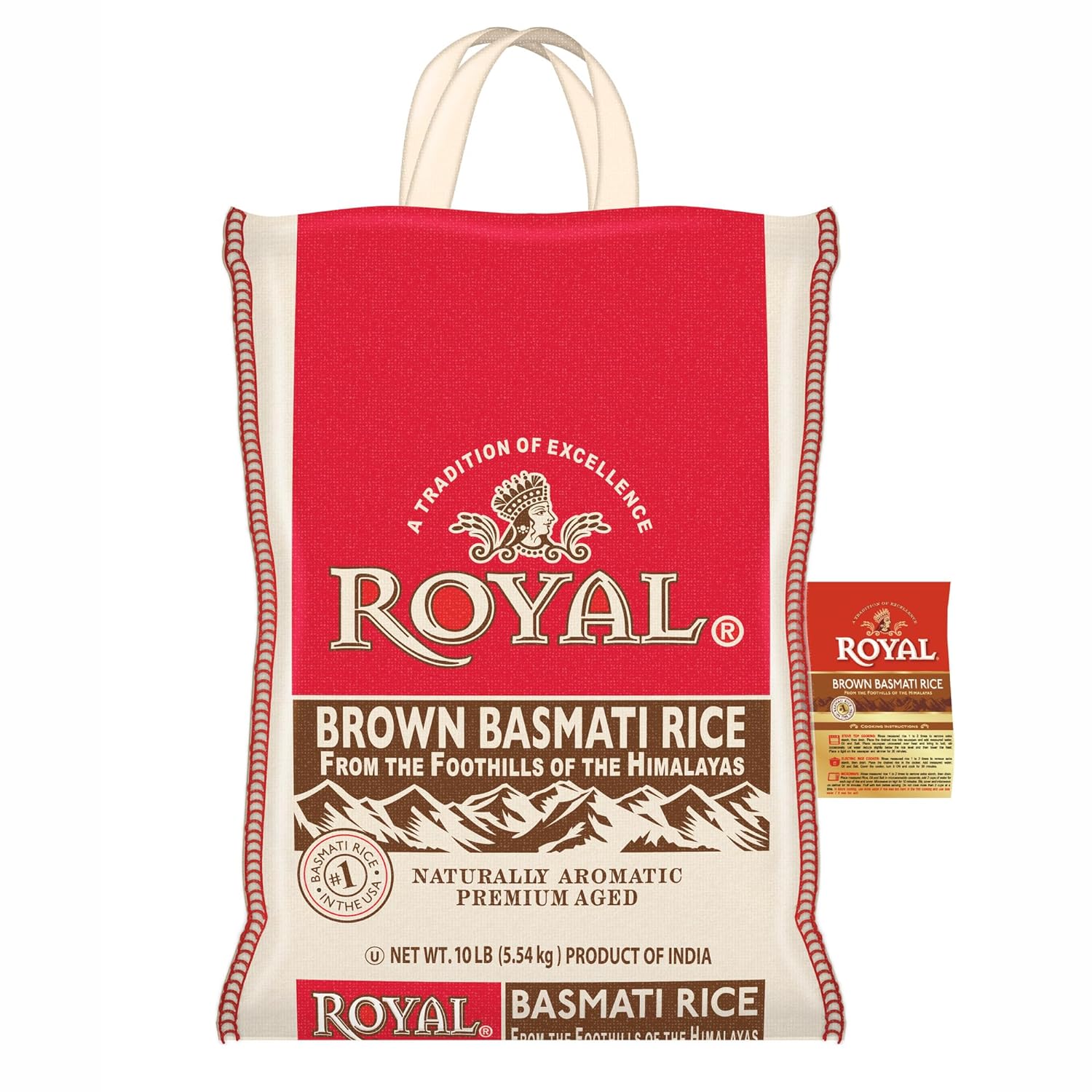 Royal - Authentic Basmati Brown Rice Whole Grain, Naturally Gluten Free and Vegan - 10 Pounds