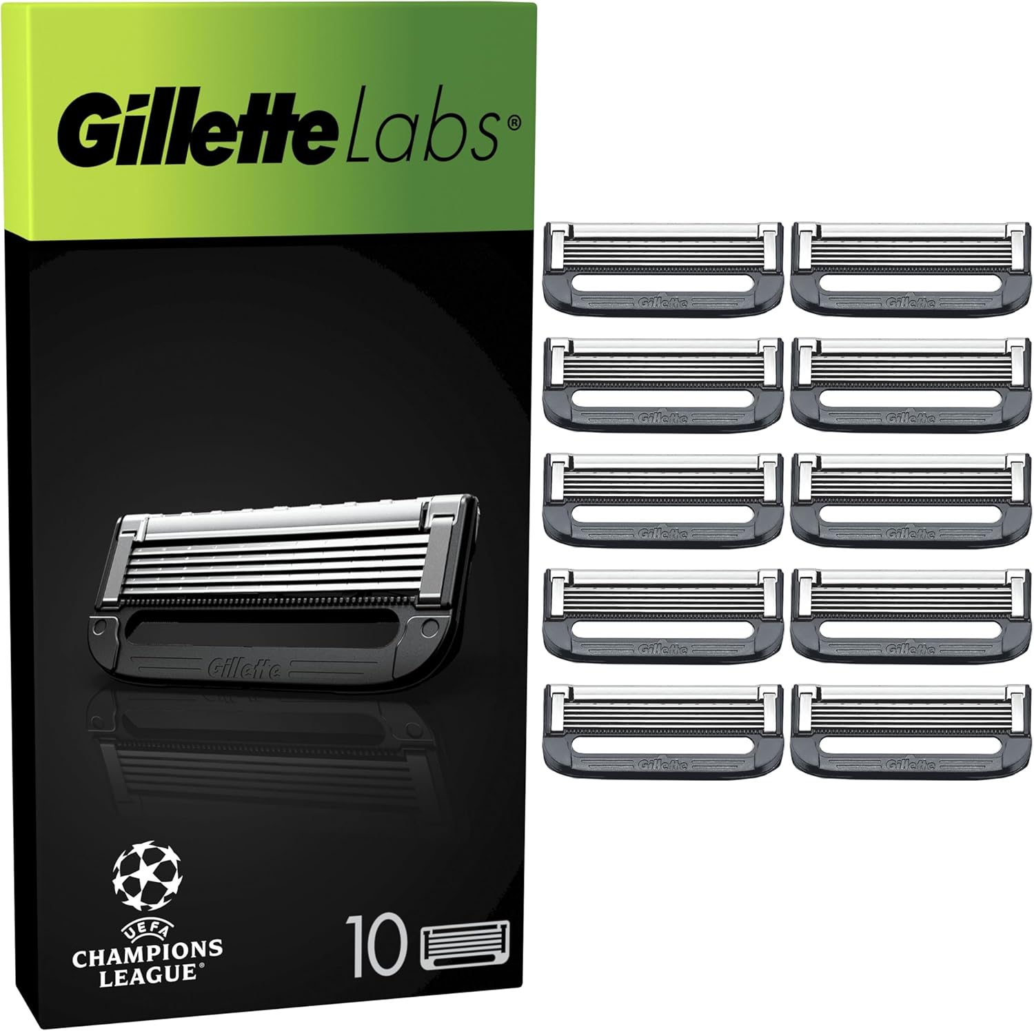 Gillette Labs Men's Razor Blades, 10 Shaving Blade Refills, Heated Razor Blades Men with Exfoliating Bar, Compatible with Labs Razors for Men