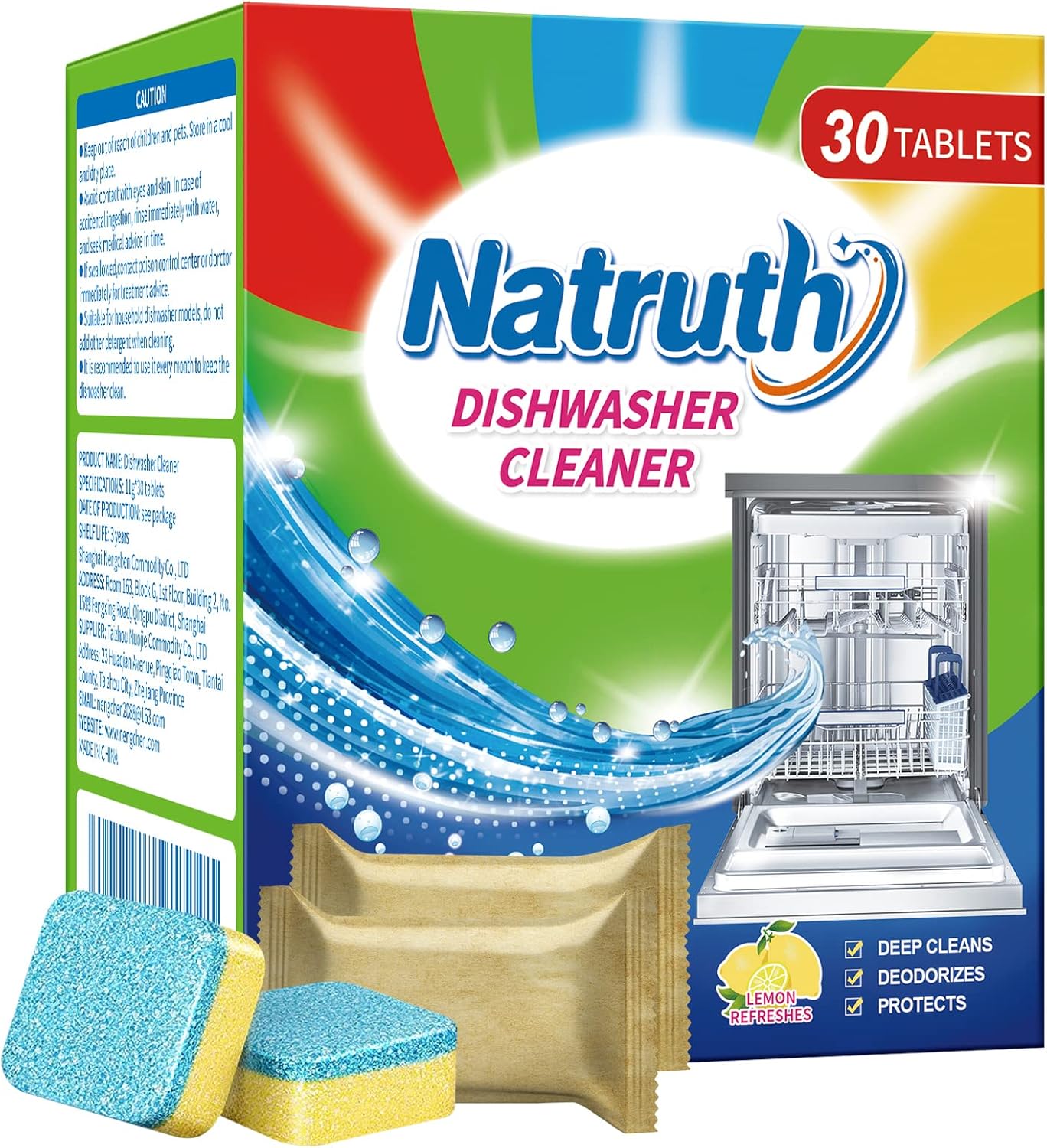 NATRUTH Dishwasher Cleaner And Deodorizer Tablets -30 Pack for Deep Cleaning, Deodorizing & Protecting, Prevents Buildup for Optimal Dishwasher Performance(Lemon)