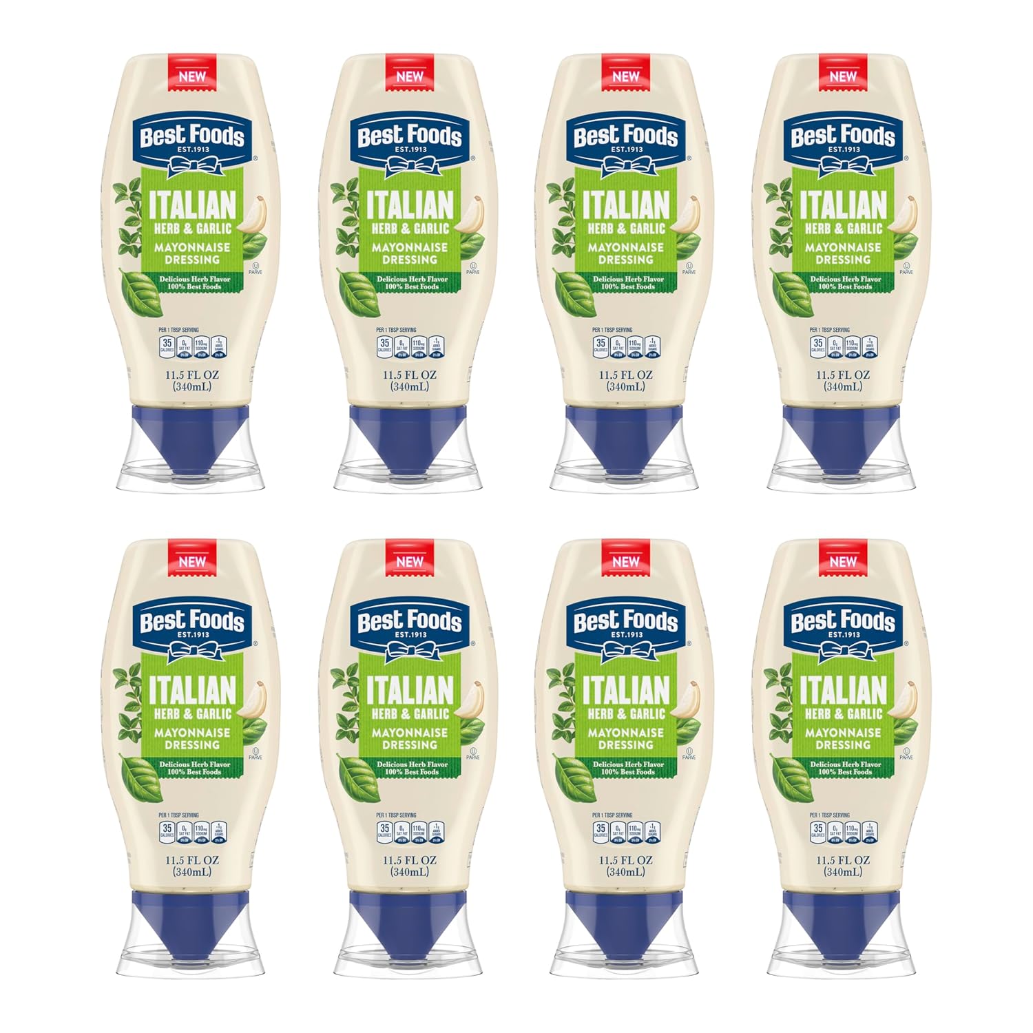 Best Foods Mayonnaise Dressing Italian Herb & Garlic 8 ct for Adding Vibrant, Fresh Flavors to Dishes, with Real Ingredients & No Artificial Flavors, 11.5 oz