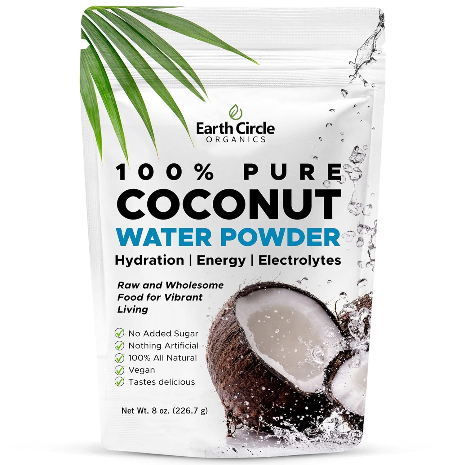 Earth Circle Organics Pure Coconut Water Powder | Coconut Electrolyte Powder for Energy and Hydration Supplement | No Additives | Unsweetened | Vegan | Keto | Gluten Free - 8oz (Pack of 1)