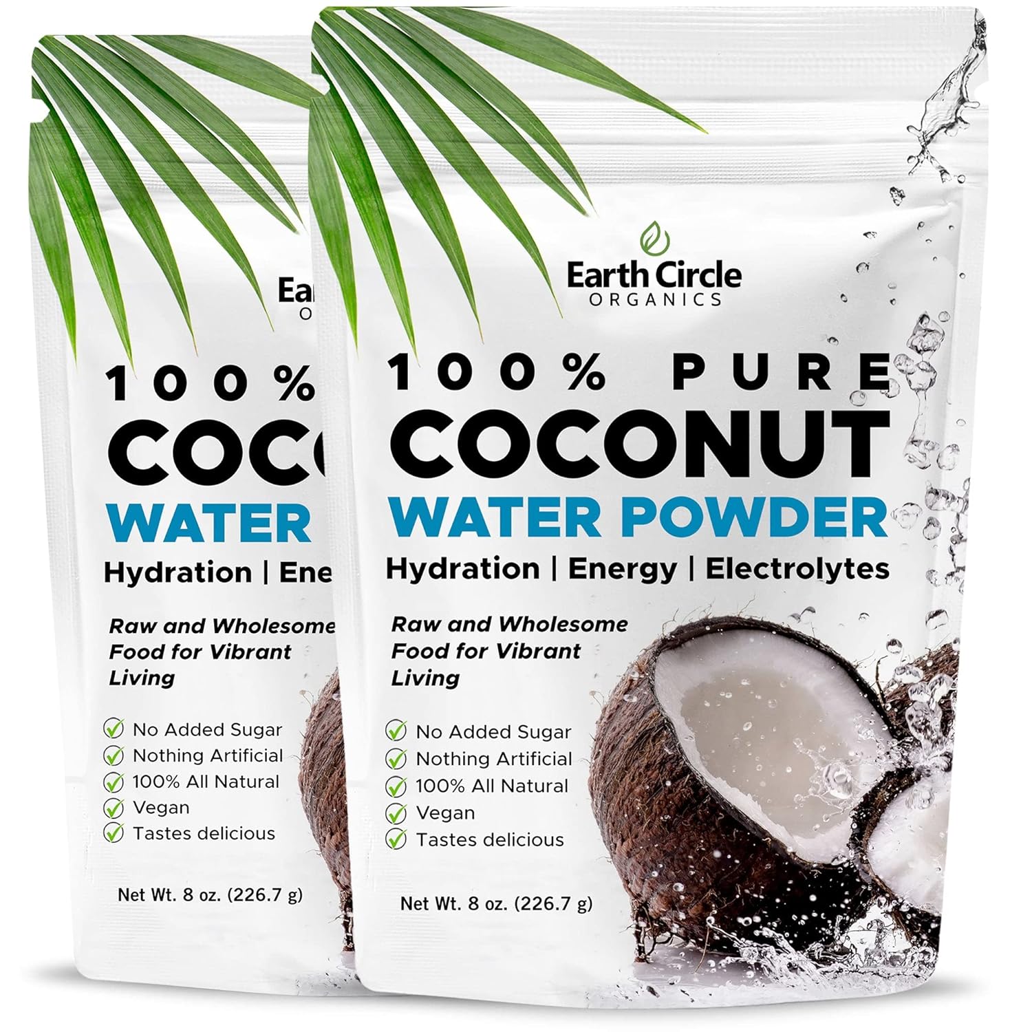 Earth Circle Organics Pure Coconut Water Powder | Coconut Electrolyte Powder for Energy and Hydration Supplement | No Additives | Unsweetened | Vegan | Keto | Gluten Free - 8oz (Pack of 2)