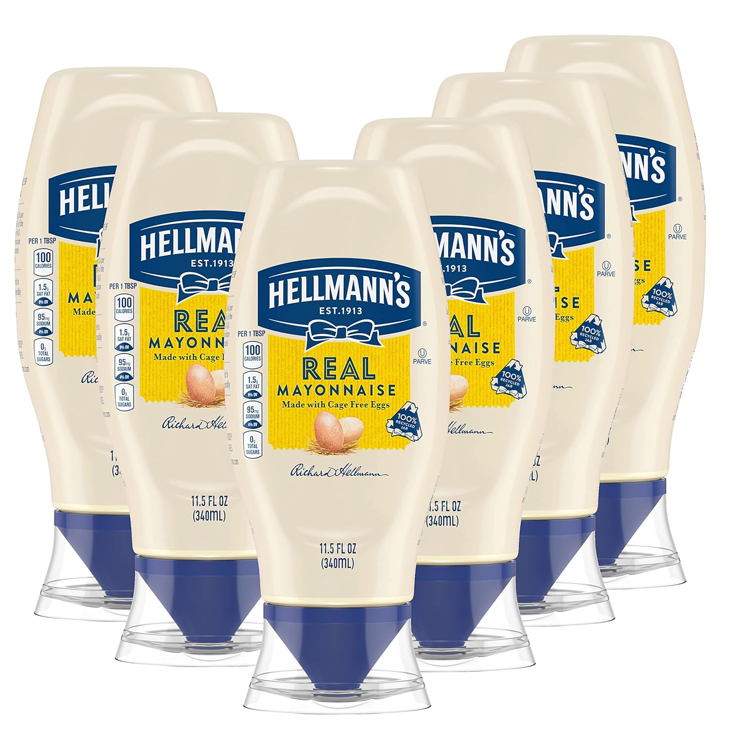 Hellmann's Real Mayonnaise 6 count Real Mayo Squeeze Bottle For a Creamy Sandwich Spread or Condiment Gluten Free, Made With 100% Cage-Free Eggs 11.5 oz