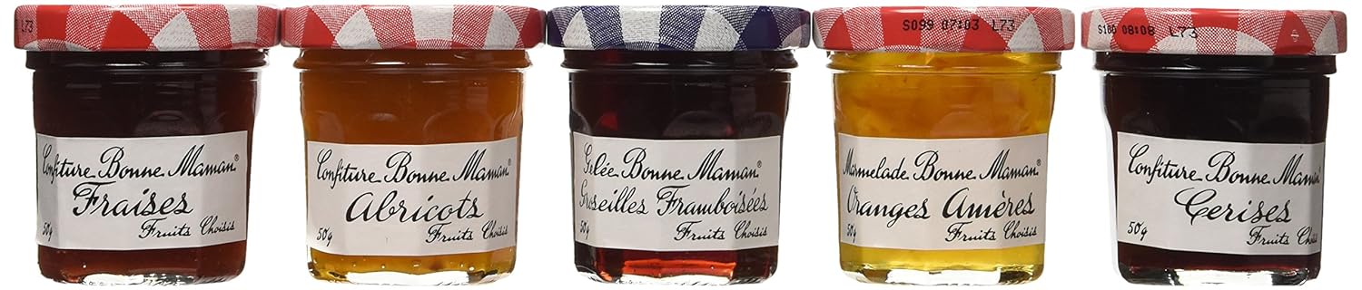Bonne Maman Assorted Mini Jams - Strawberry, Apricot, Raspberry, Orange Marmalade, Cherry - 8.82 ounces total