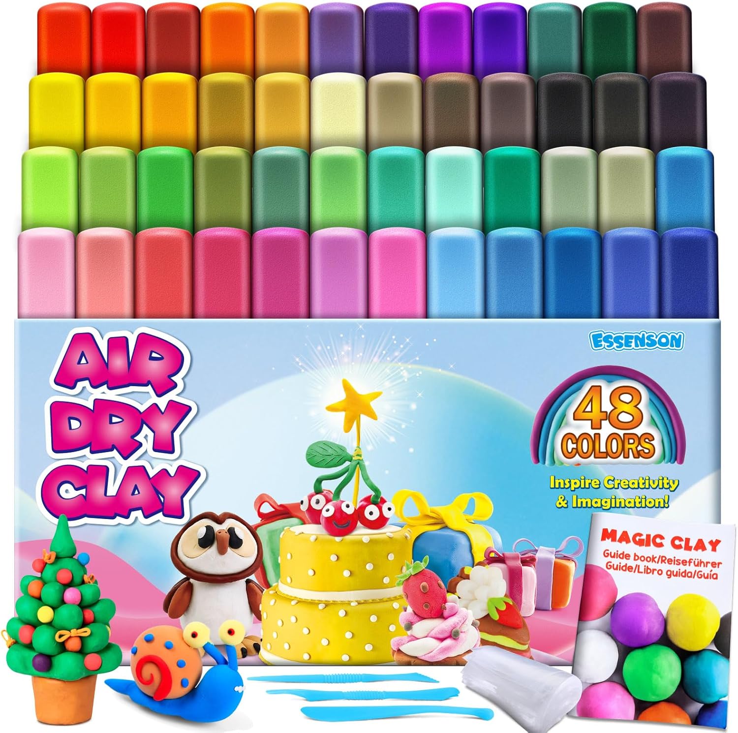 ESSENSON Modelling Clay Kit - 48 Colours Air Dry Magic Clay, DIY Molding with Tools, Craft Kit for Kids Boys Girls, Presents Gift for Boys & Girls Age 3-12 Year Old