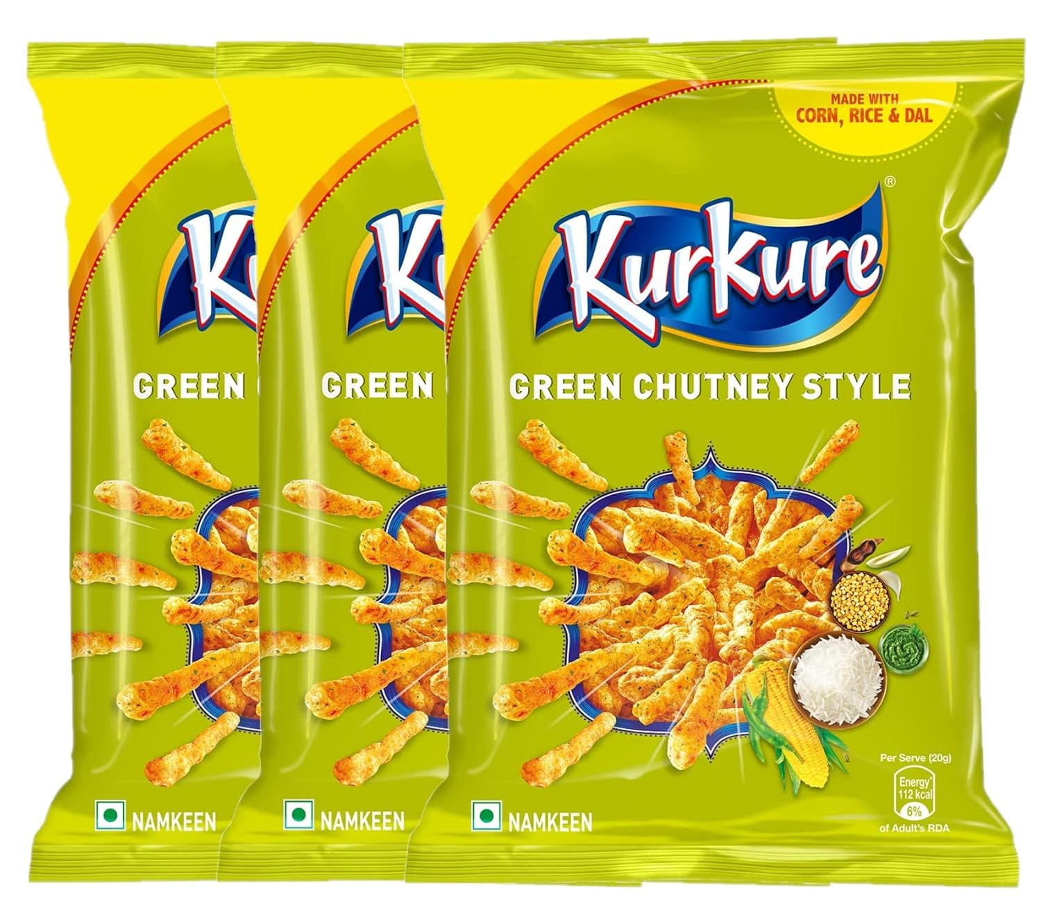 Kurkure Green Chutney Indian Chips Pack of 3