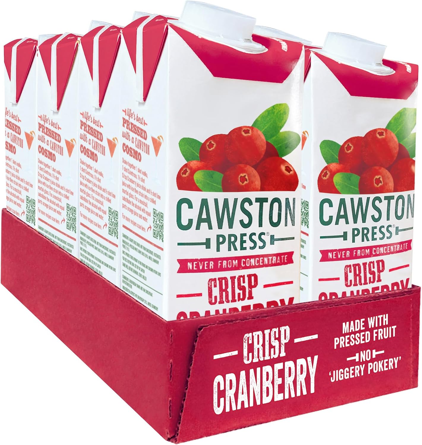 Cawston Press Cranberry Pressed Juice - 1 Litre Pack of Juice Cartons All Natural – Vegan – No Added Sugar, (Pack of 8)