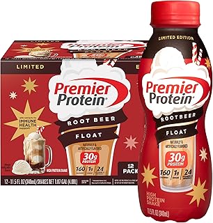 Premier Protein Shake, Limited Edition Root Beer Float, 30g Protein, 1g Supar, 24 Vitamins & Minerals, Nutrients to Support Immune Health, 11.5 oz, 12 Pack - Artwork Case, Packaging May Vary