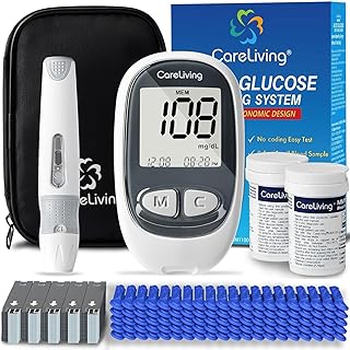 MM1100 Blood Glucose Monitor Kit with 100 Test Strips, 100 Lancets, 1 Blood Glucose Meter, 1 Lancing Device, Diabetes Testing Kit, Portable Blood Sugar Test Kit, Glucometer Kit for Home