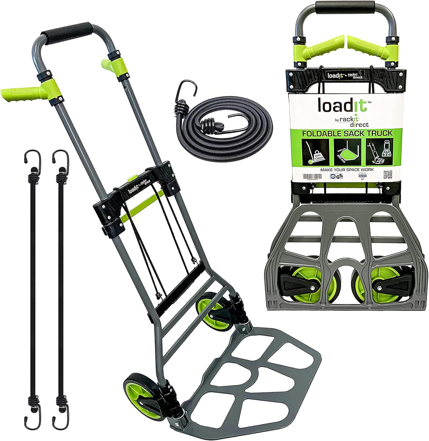 LoadIt 150 KG Heavy Duty Aluminium Sack Truck, Folding Sack Truck and Sack Barrow with Bungee Cord. ISO 9001 certified. Foldable Trolley/Folding Trolley for Home, Office, Garden and DIY