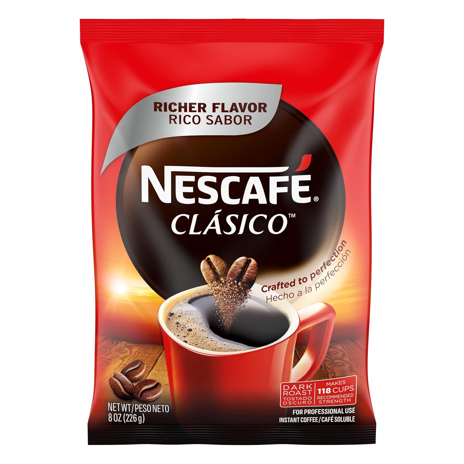 Nescafe Clasico Dark Roast Instant Coffee, 8 oz Pouch