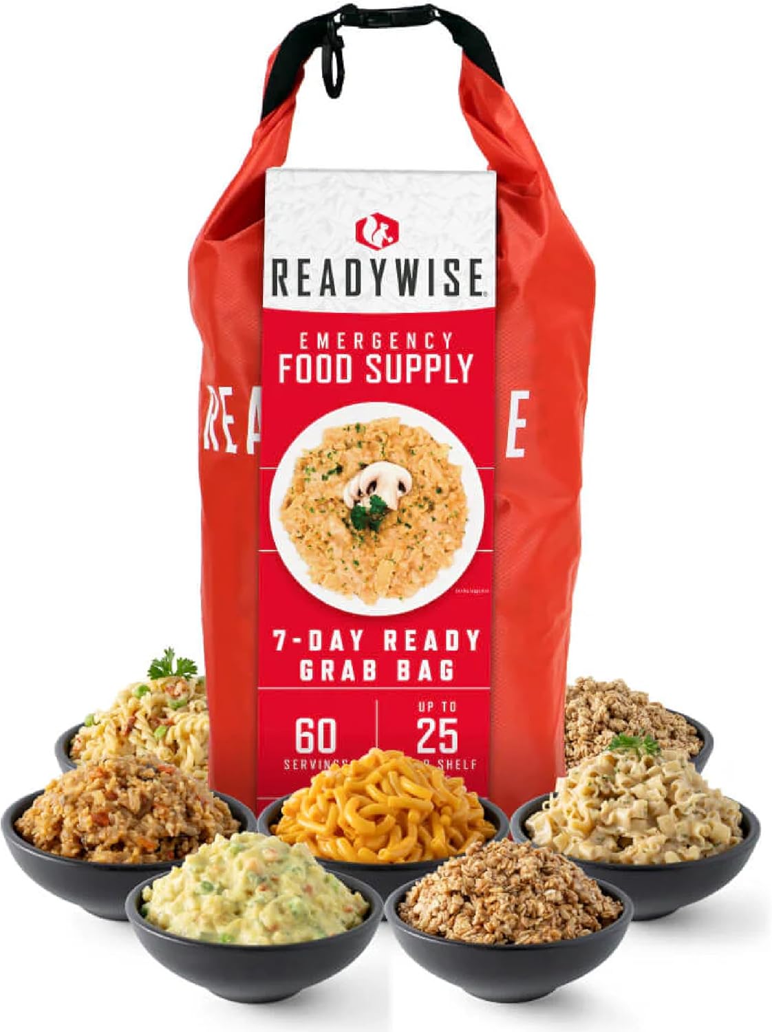 ReadyWise, 60 Servings, Breakfast, Lunch & Dinner, Grab & Go Dry-Bag, Freeze Dried, Up To 25 Years Shelf Life, Emergency Food, 7 Days For 1 Person, 1 Week Food