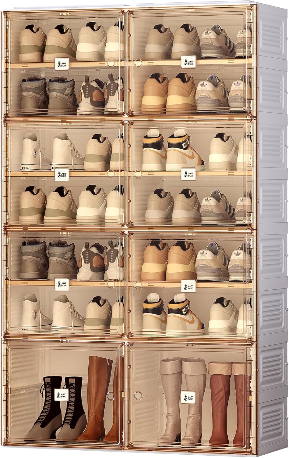 Portable Shoe Rack Organizer for Closet Entryway, Stackable Sneaker Storage Shoe Cabinet with Magnetic Clear Door, Large Plastic Storage containers Bins with Lids 7 Tiers 28 Pairs