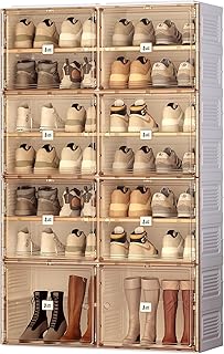 Portable Shoe Rack Organizer for Closet Entryway, Stackable Sneaker Storage Shoe Cabinet with Magnetic Clear Door, Large Plastic Storage containers Bins with Lids 7 Tiers 28 Pairs