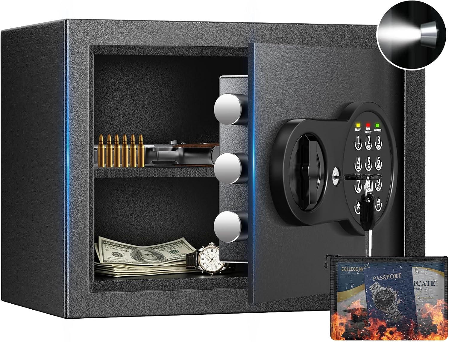 Mitlvge 9.84'' Tall Small Safe Box, Home Safes with Removable Shelf