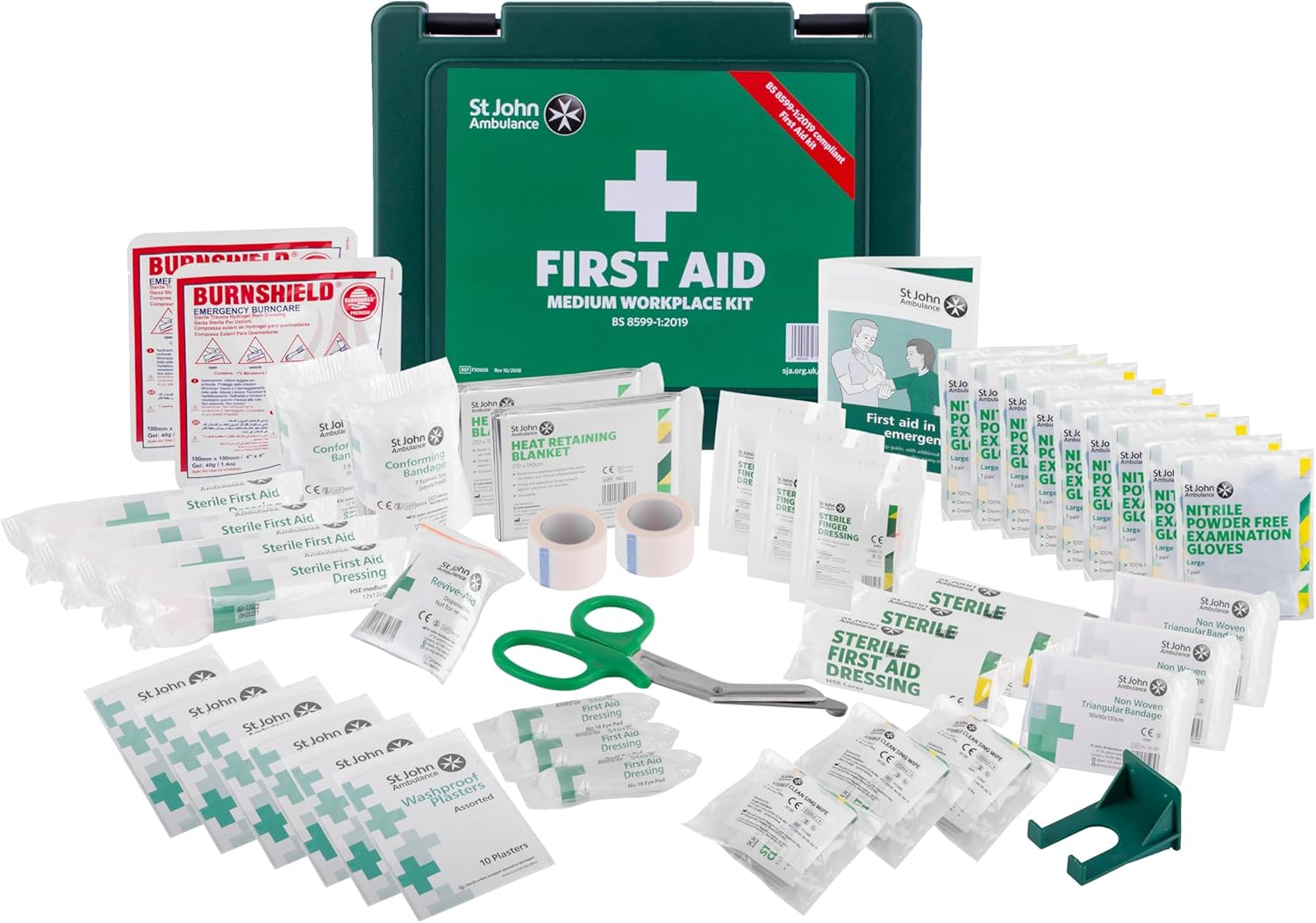 St John Ambulance Medium Workplace First Aid Kit | BS 8599-1:2019 Compliant | for 25 – 50 People | with Wall Bracket | Eco-Friendly Packaging