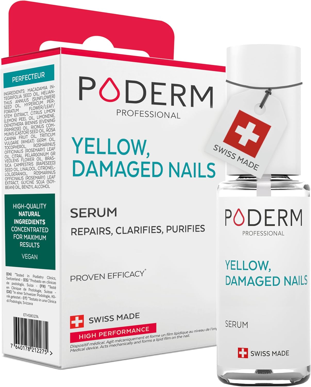PODERM - Yellow & Damaged Nails - Improves the appearance of the nail - Clarifies, Smooths & Nourishes the nail - 100% Natural Ingredients - Professional hand/foot care | Easy & Fast | Swiss Made