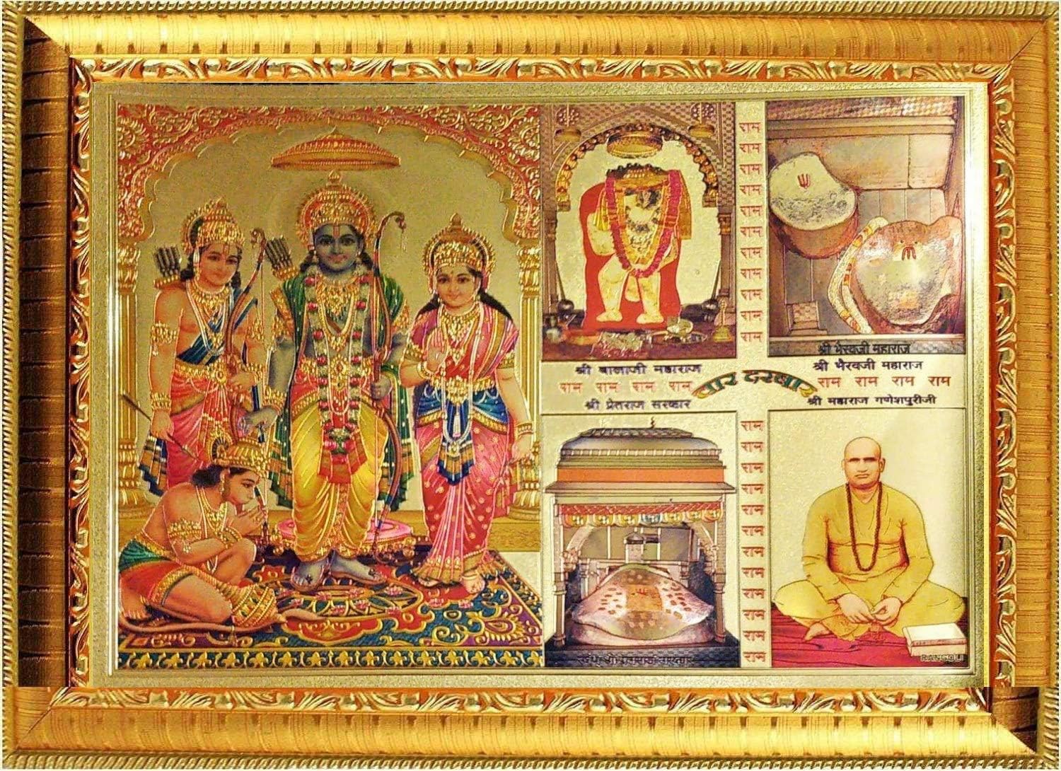 Suninow Gold foil Embossed mehendipur Balaji darbar Photo Frame | ram darbar Photo Frame | god Goddess Photo Frame | god Photo Frame (Char darbar)