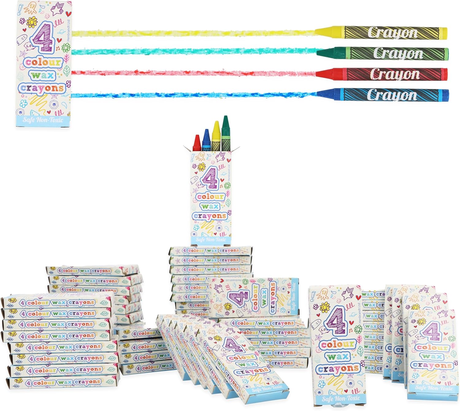HENBRANDT 24 x Mini Kids Crayons Pack of 4 Assorted Colours Children’s Stocking Fillers Wedding Activity Pack Birthday Loot Bag Party Favours Boys and Girls Unisex