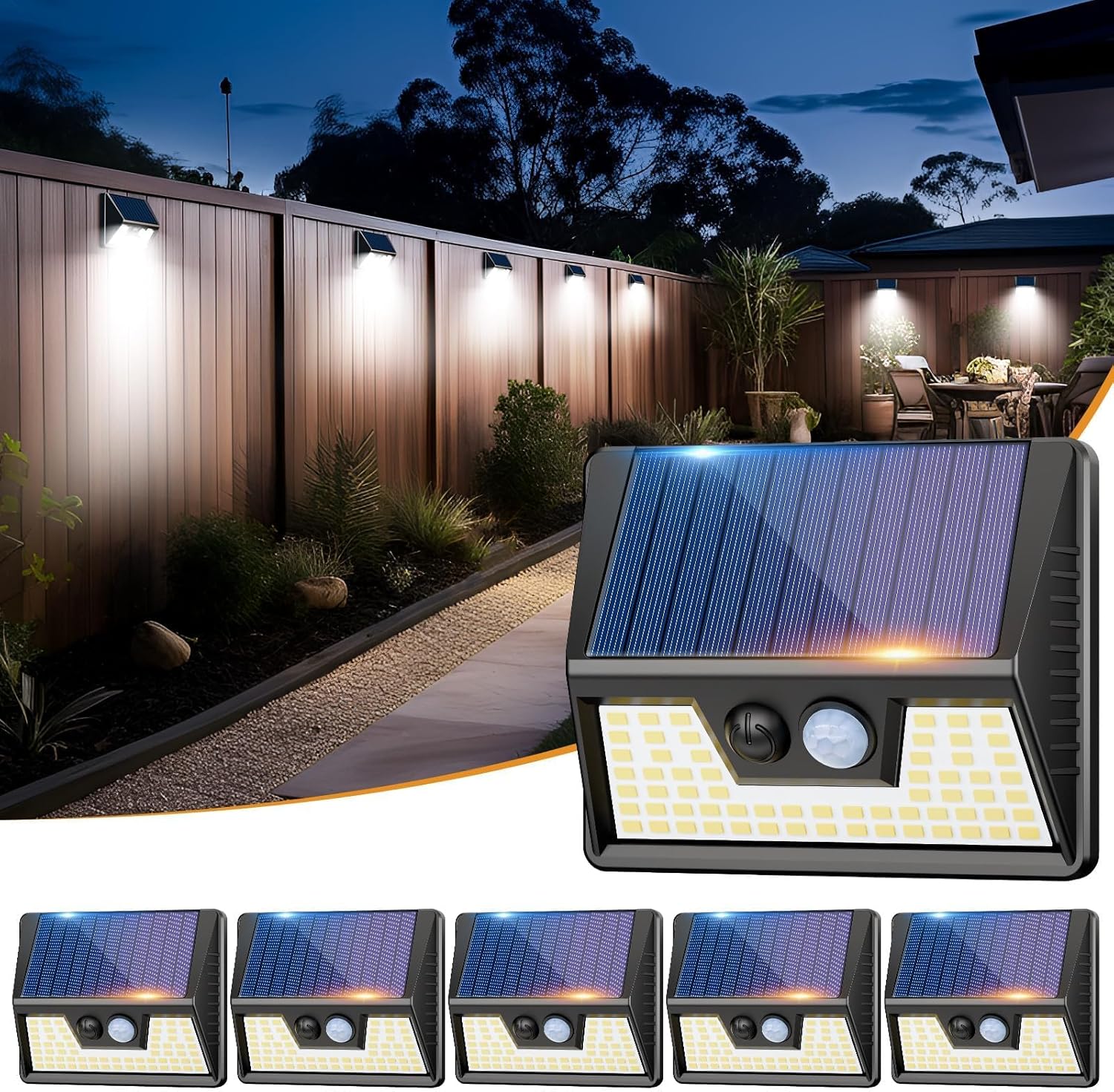 Solar Lights Outdoor Motion Sensor- Led Security Lights IP65 Waterproof, 3 Lighting Modes, Super Bright Pir Flood Lights for Wall Garden Fence Yard Driveway Path - 6 Pack