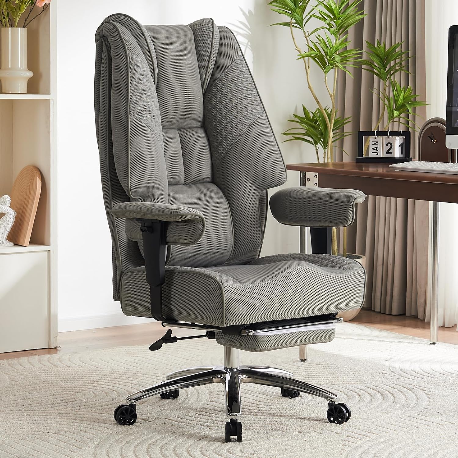EXCEBET Heavy Duty Executive Mesh Office Chair 200kg - Big & Tall Ergonomic Desk Chair with 14cm Pocket Spring Seat, Breathable High Back Computer Gaming Chair for Home (Mesh Light Grey)