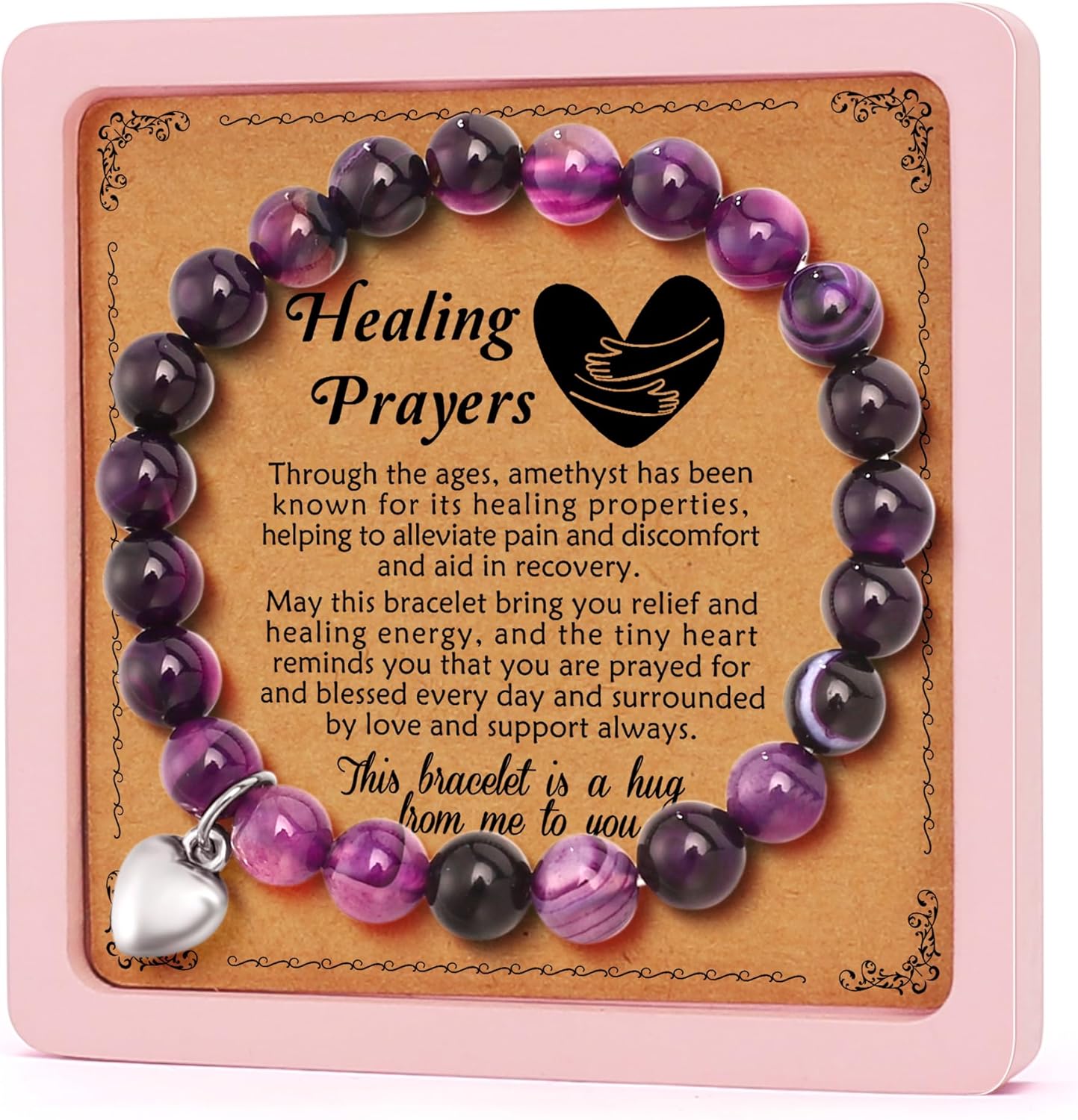 LEJIAJINW Inspirational Get Well Soon Gifts Healing Prayers Bracelets for Women Best Friends Sister Girls After Surgery Self Care Purple Gift Sympathy Memorial Loss of Loved One