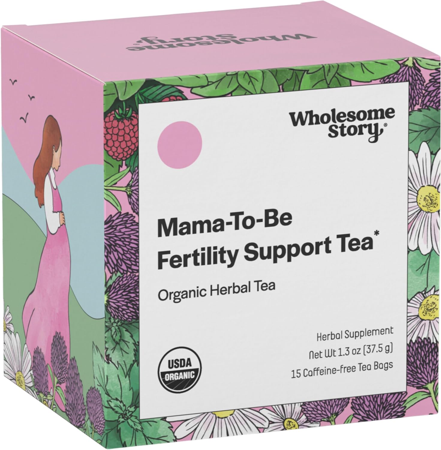 Organic Fertility Tea for Women w Red Raspberry Leaf, Cinnamon Bark, Spearmint & Nettle Leaf, Chamomile & Red Clover | 15 Pyramid Sachet