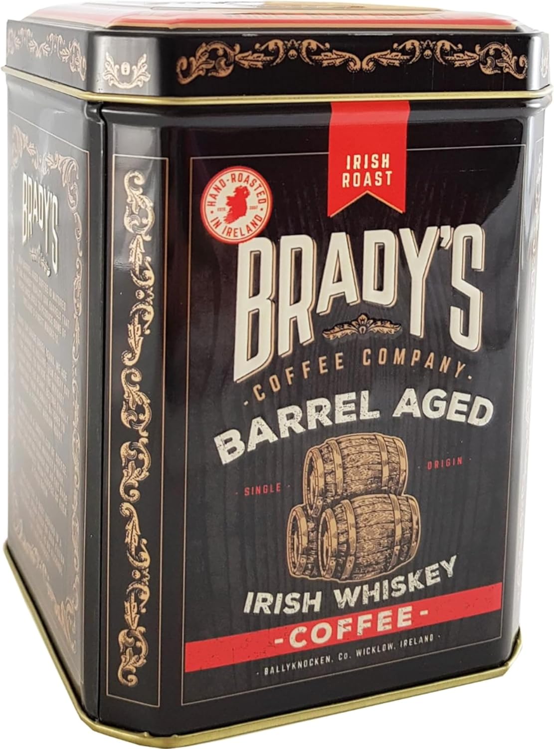 Brady’s Barrel Aged Medium Roast Ground Coffee 227g Tin for Cafetiere, Pour Over or Drip Filter - 100% Arabica Brazilian and Colombian Coffee Beans - Morning or After-Dinner Coffee - Alcohol Free