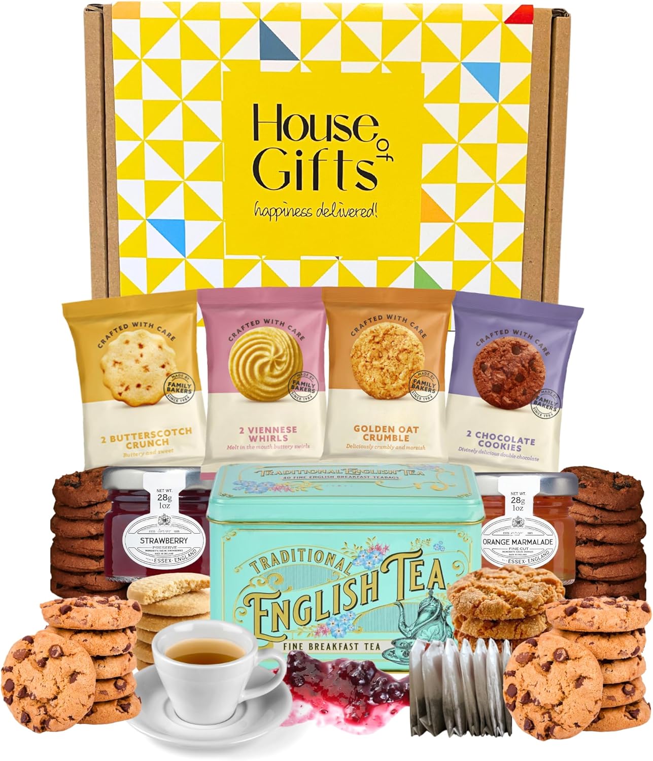 Afternoon Tea Hamper Gift Set – Includes British Buttery Biscuits, Traditional English Teabags, Strawberry Jam, Orange Marmalade & Luxury British Snacks – Great British Gift Hamper Set