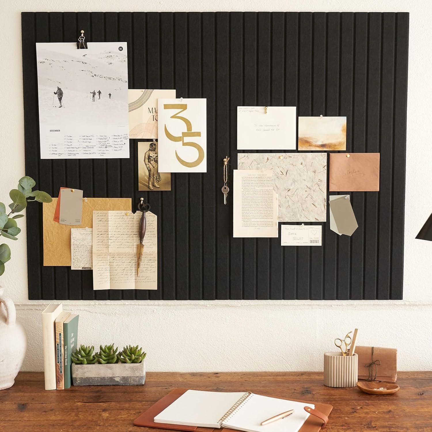 Large Felt Bulletin Board - Stylish Perfectly Sized 35" x 47" Cork Board Alternative for Office & Wall Decor – 12 Customizable Adhesive Tiles w/Golden Pins are Perfect to Display Your Photos