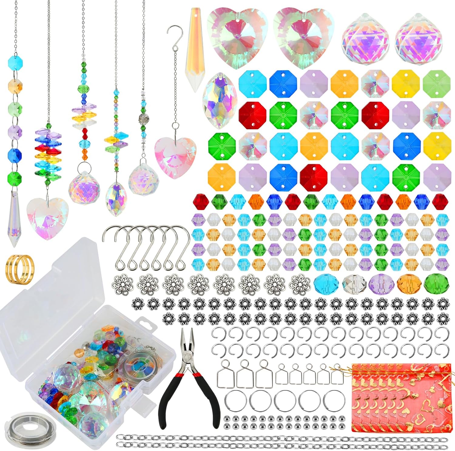 Worgree 460pcs DIY Suncatcher Making Kits for Adults Crystal Sun Catcher Arts and Crafts Supplies Set with Colorful Crystals Beads Rainbow Maker Prism for Windows Hanging Indoor Outdoor Garden Decor