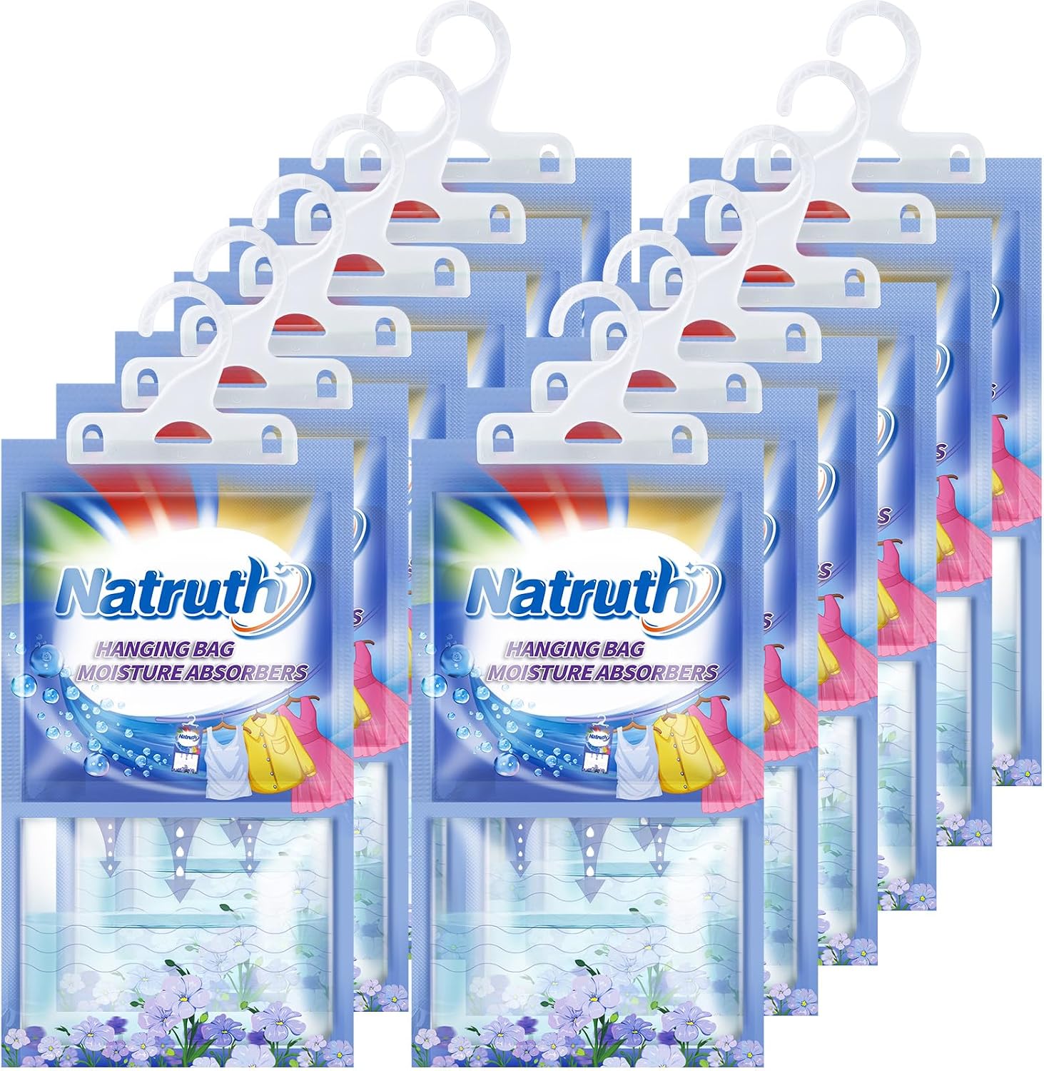 12-PACK Moisture Absorber Bags With Fresh Linen,Desiccant Hanging Bag Use for Kitchen Bathroom Wardrobe, Eliminates Odors, Hanging Closet Dehumidifier Bags for Closet