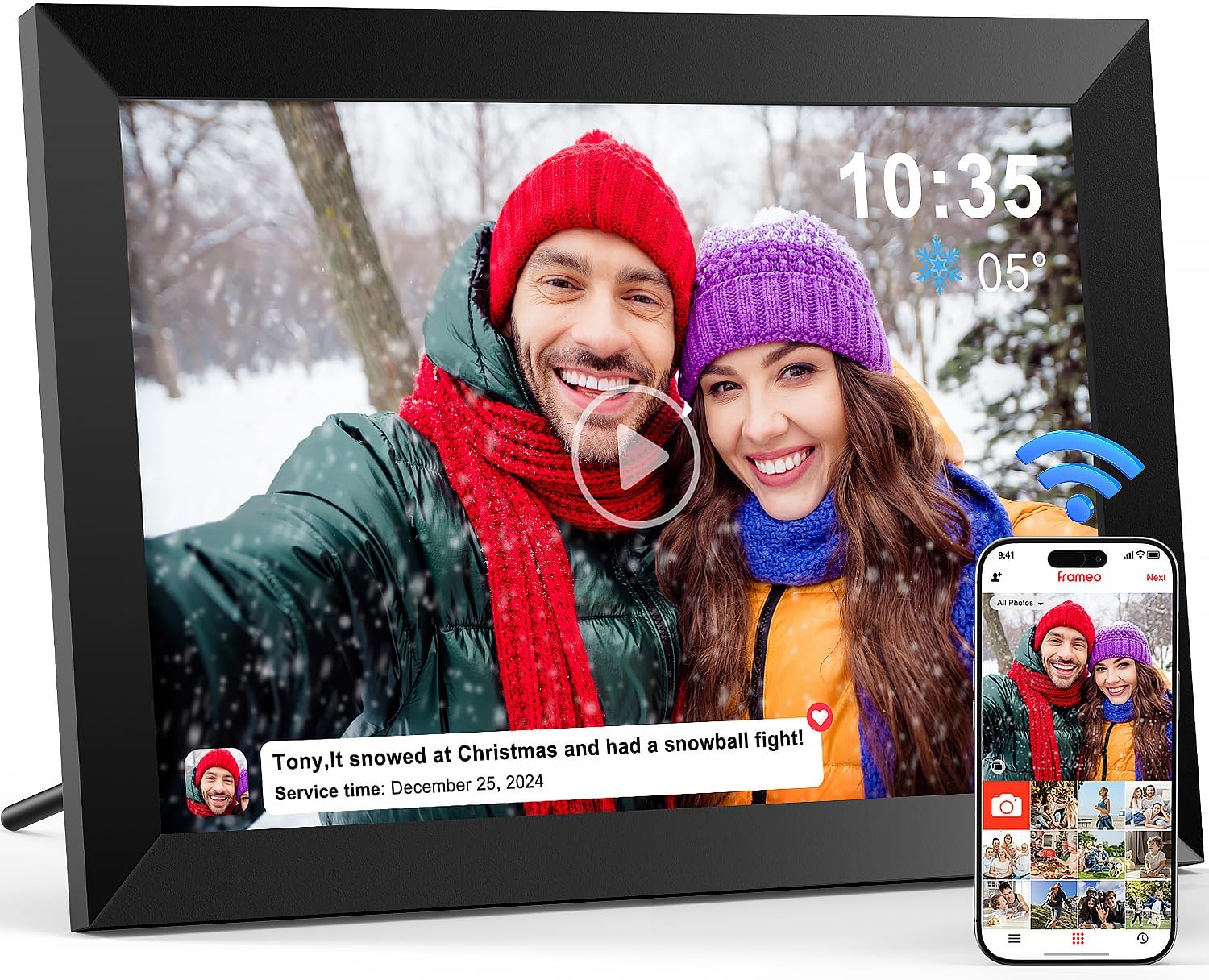 Digital Photo Frame WiFi 10.1 Inch, 1280 x 800 IPS LCD Touchscreen Smart Digital Picture Frame Built in 32GB Memory, Auto-Rotate Electronic Photo Frame, Share Photos/Videos via Frameo (Black)