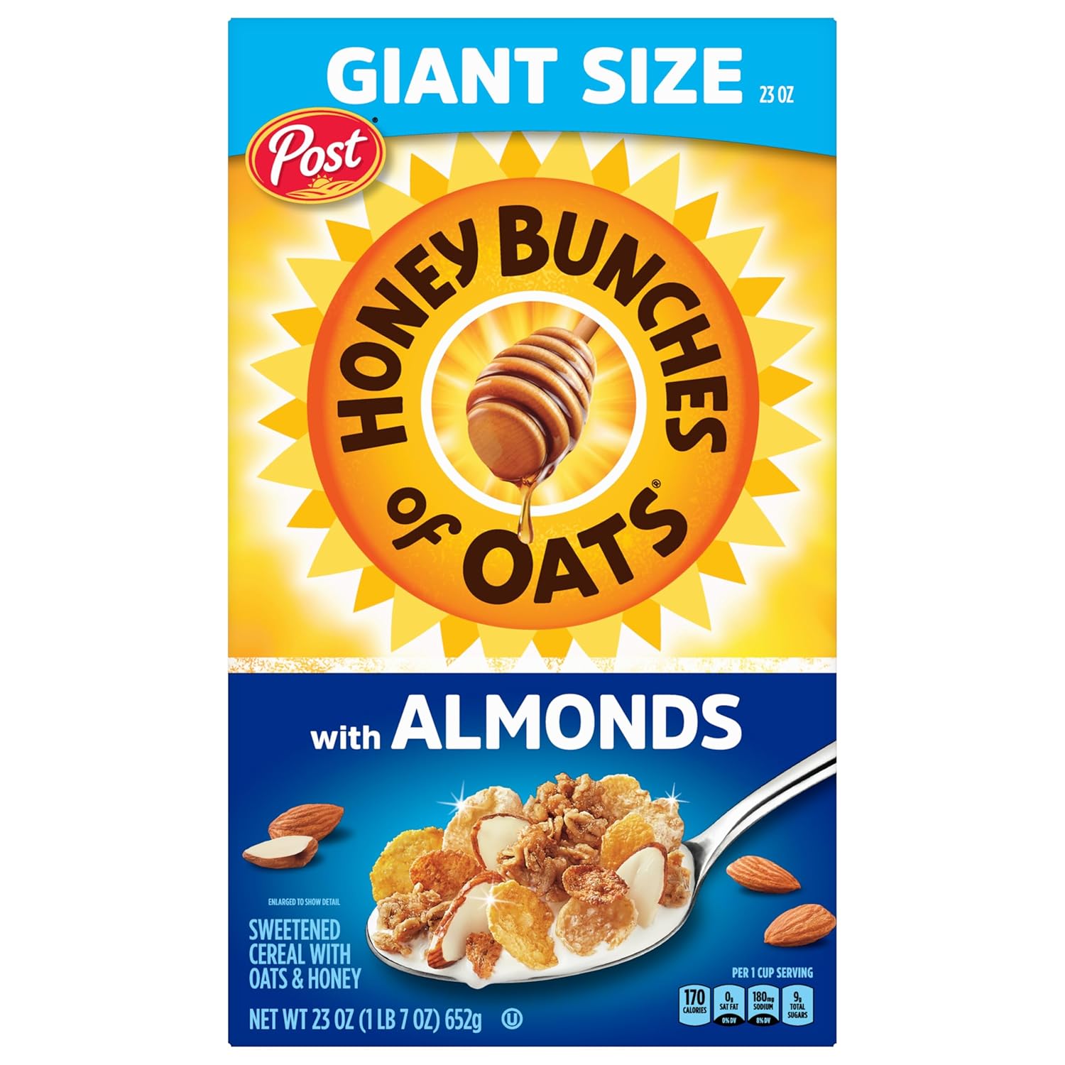 Honey Bunches of Oats with Almonds, Heart Healthy, Low Fat, made with Whole Grain Cereal, 23 Ounce