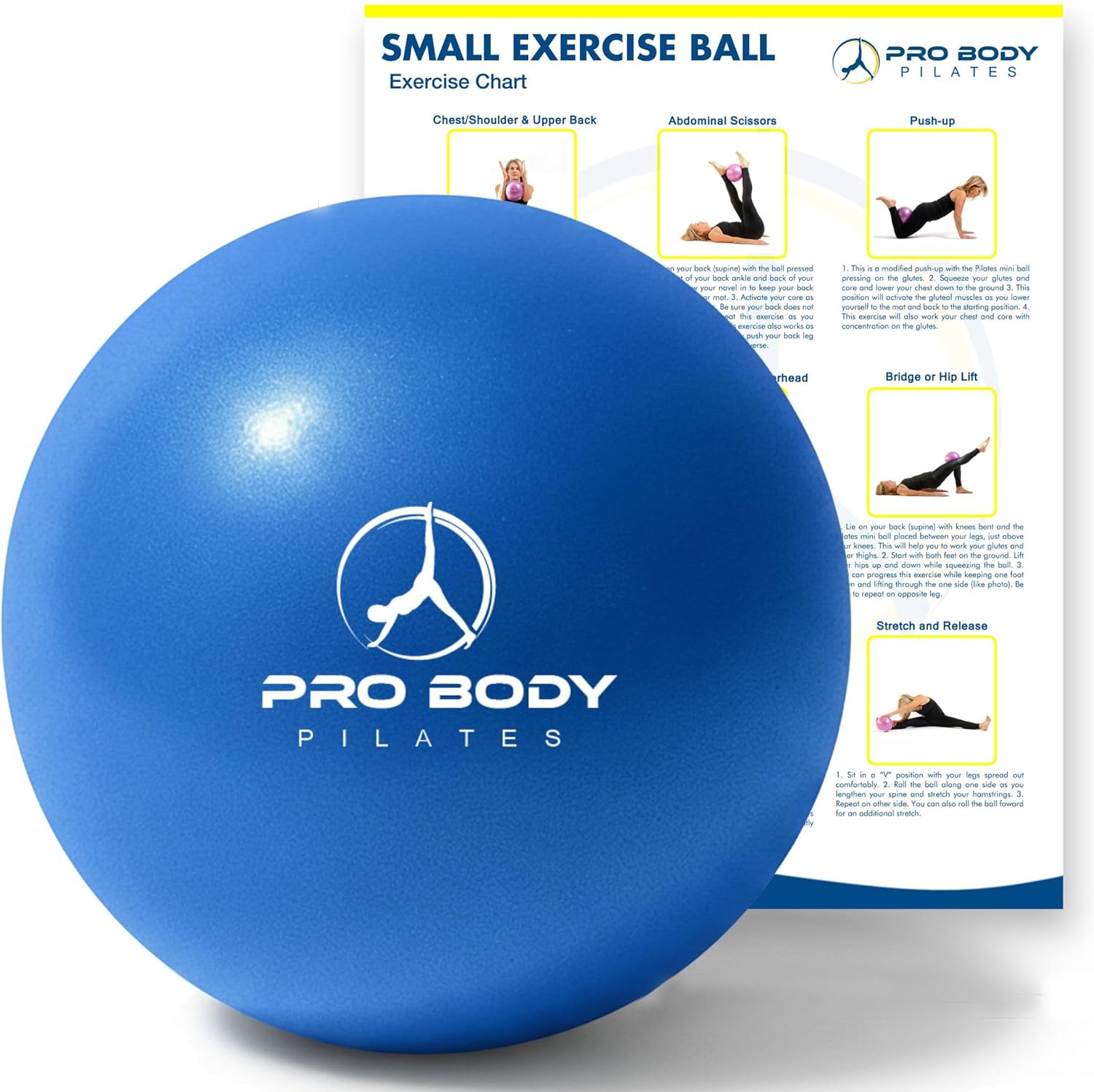 ProBody Pilates Ball Small — 9 Inch Small Exercise Ball | Anti-Burst PVC, Latex-Free, Clinic Grade, Between-Knees Stabilizer, Postpartum & Rehab, Straw Inflator, Yoga Ball Small
